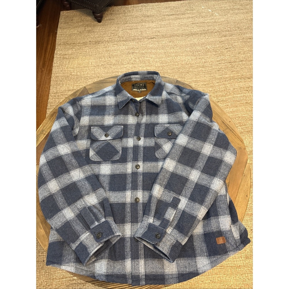 Jachs Men's Wool Blend Sherpa Lined Flannel Shirt Jacket Blue Plaid XXL